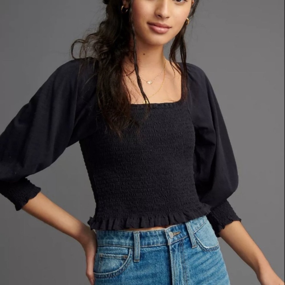 Cropped Puff-Sleeve Pilcro Blouse